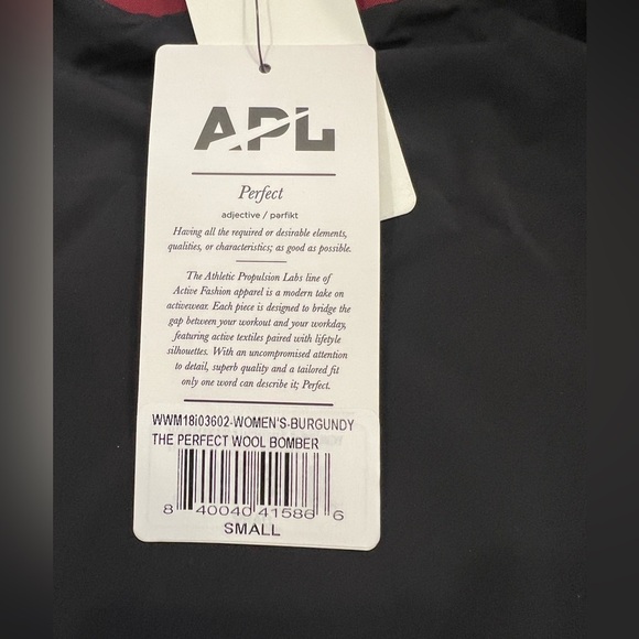 APL The Perfect Wool Bomber Jacket Women's
Woolmark Collab Burgundy Zip Small - Picture 9 of 15